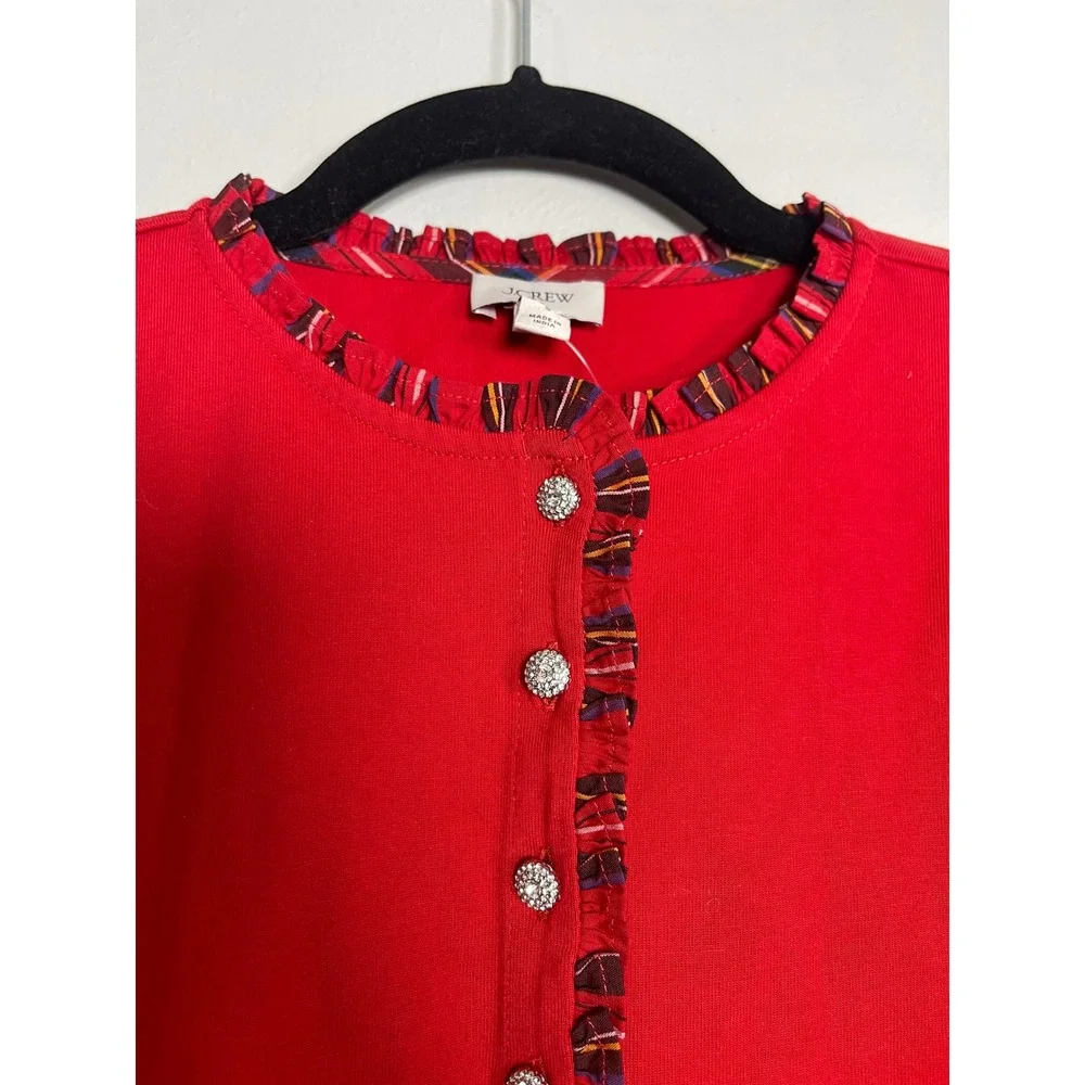 J.CREW Long-sleeve Tartan‎ and Jewels Henley Shirt Small Red NEW Festive CO282